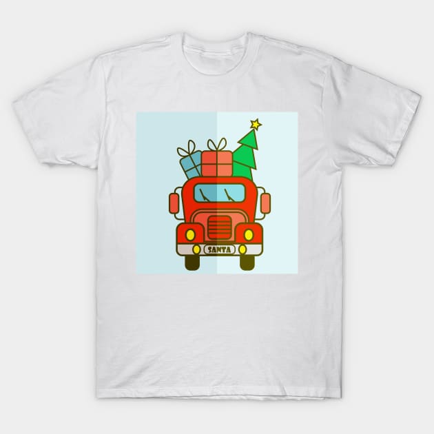 Red Christmas truck front view Merry Christmas T-Shirt by Cute-Design